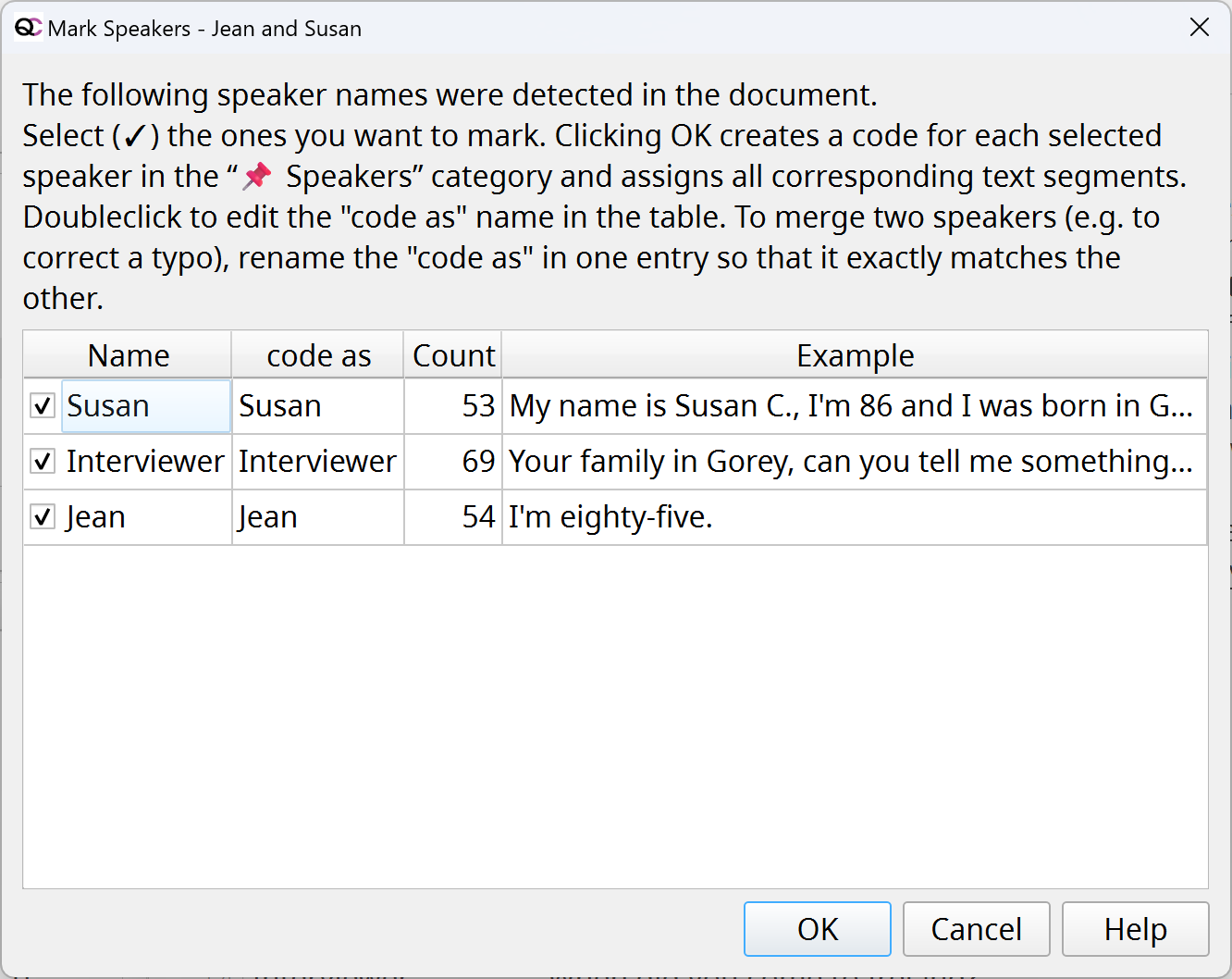 speaker selection dialog