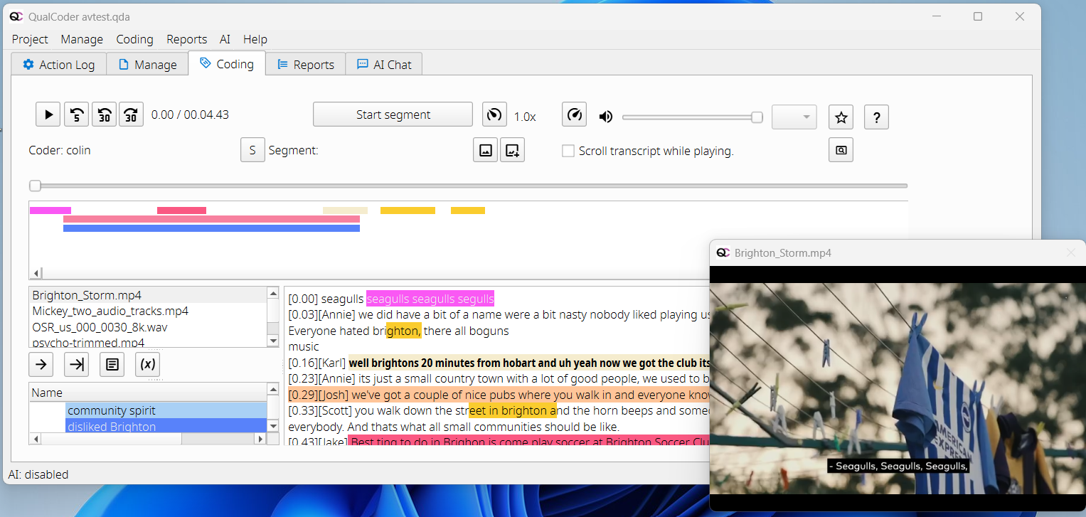 Code audio/video screen