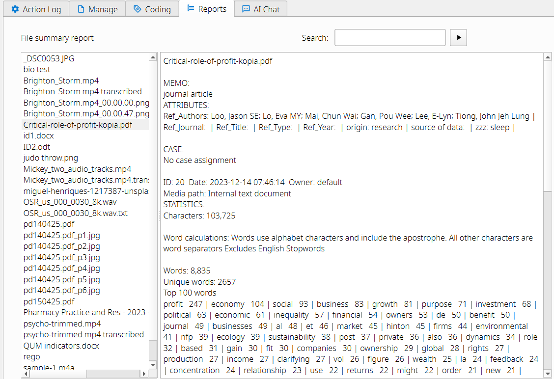 File summary report
