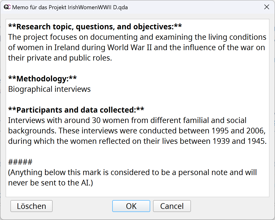 Screenshot Example Project Memo