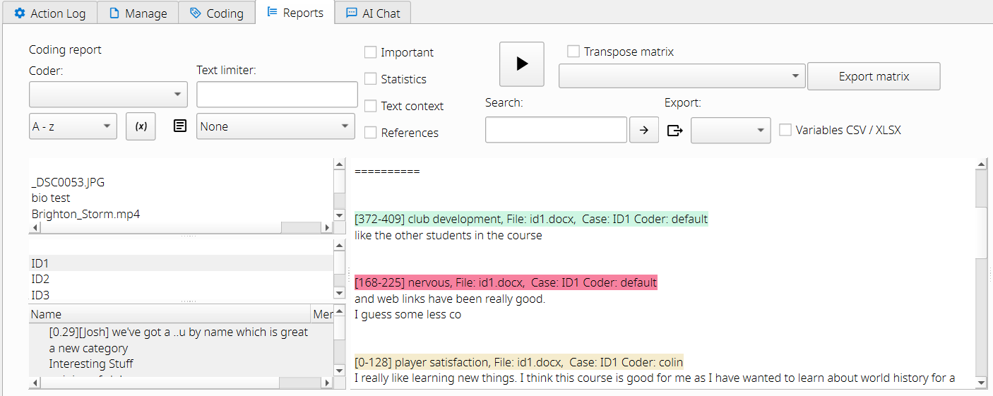 Code reports Screen with results