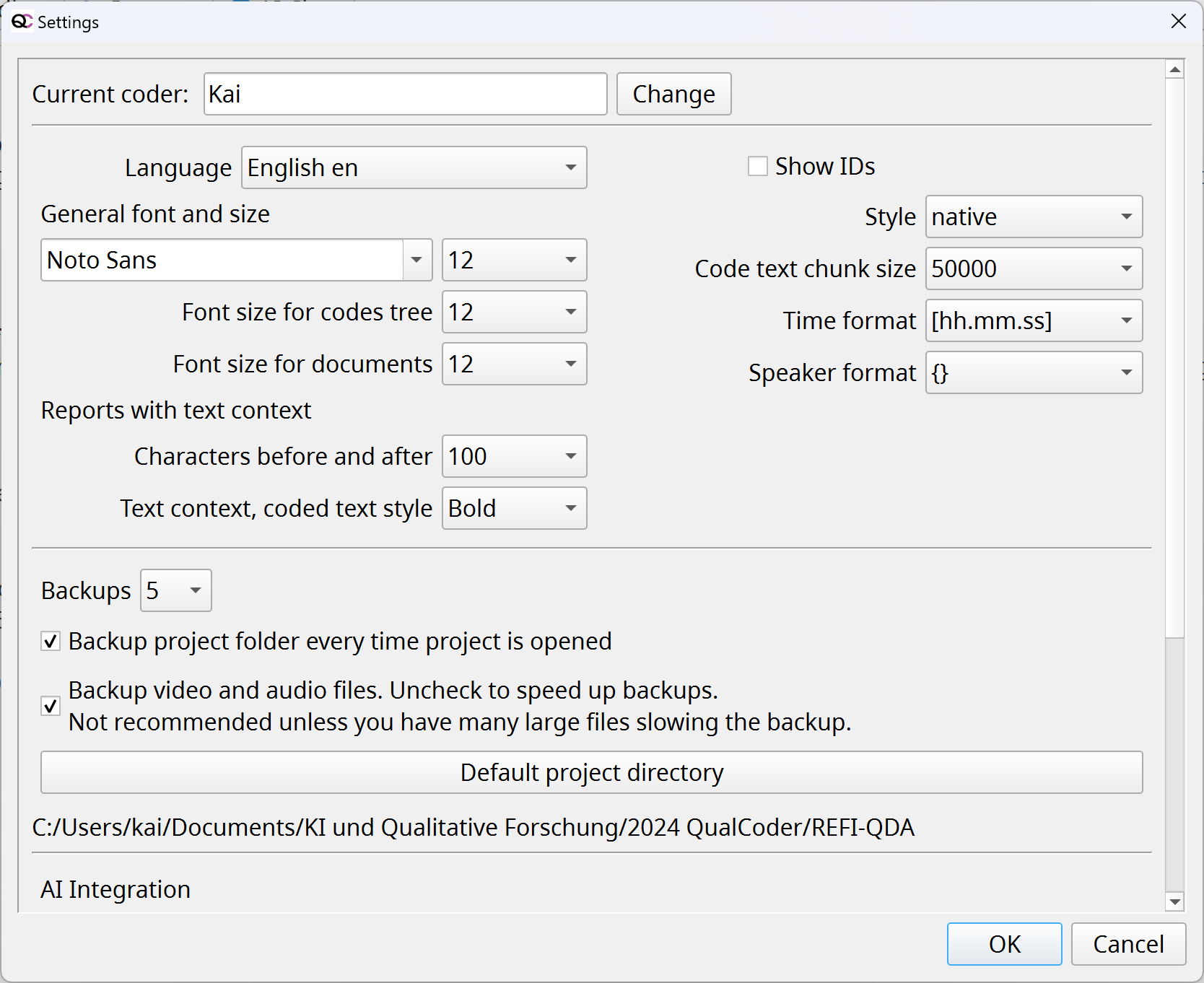 settings dialog